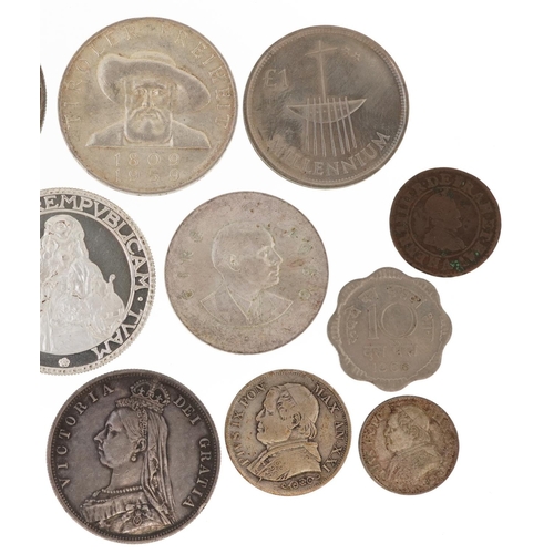 1638 - British and world coinage including an Irish penny, South African 1848 five shillings, and 1887 half... 