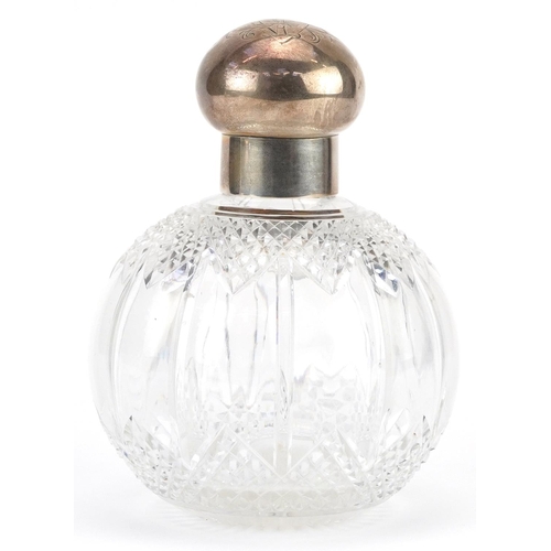 259 - George Brace, Victorian silver mounted cut glass globular scent bottle, London 1890, 16cm high