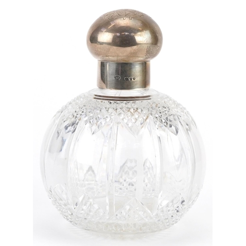 259 - George Brace, Victorian silver mounted cut glass globular scent bottle, London 1890, 16cm high