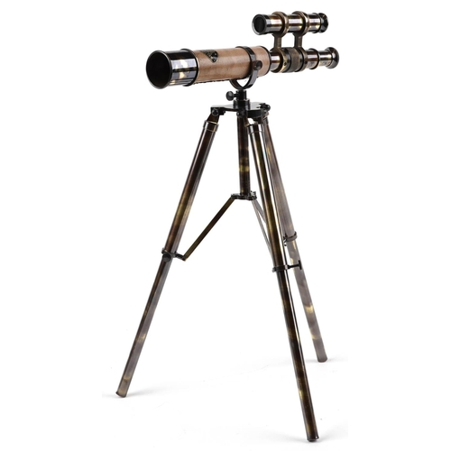 1415 - Naval interest brass desk top telescope with adjustable tripod base, 32cm high