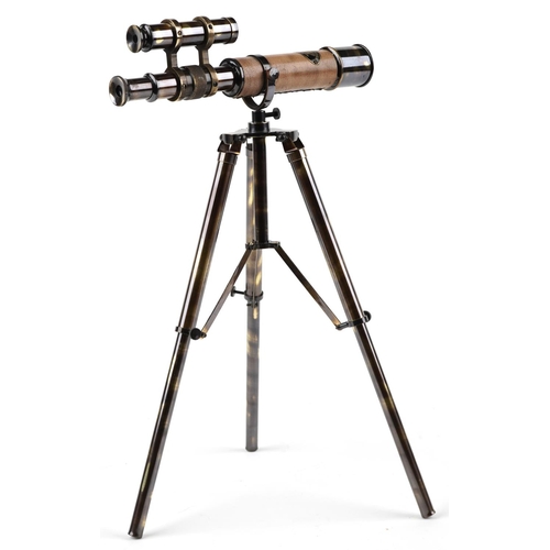 1415 - Naval interest brass desk top telescope with adjustable tripod base, 32cm high