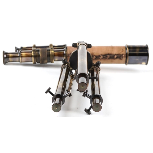 1415 - Naval interest brass desk top telescope with adjustable tripod base, 32cm high