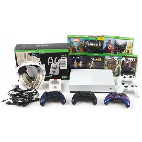 1620 - Microsoft Xbox One S Digital Edition games console with five controllers, collection of games and As... 