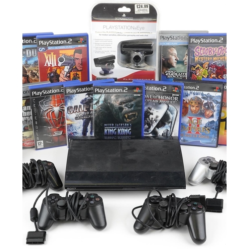 1621 - Sony PlayStation 3 games console with a collection of PlayStation 2 games and four PlayStation 1 con... 