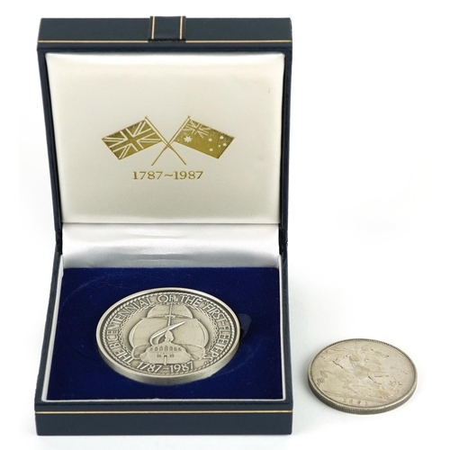 1687 - Queen Victoria 1891 silver crown and a silver medallion commemorating the Bicentennial of the First ... 