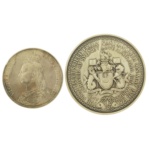 1687 - Queen Victoria 1891 silver crown and a silver medallion commemorating the Bicentennial of the First ... 