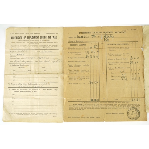 605 - British military World War I trio relating to Charles Frederick Kirby with related paperwork compris... 