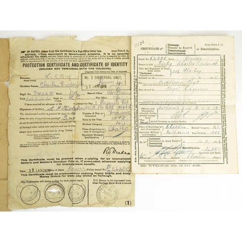 605 - British military World War I trio relating to Charles Frederick Kirby with related paperwork compris... 