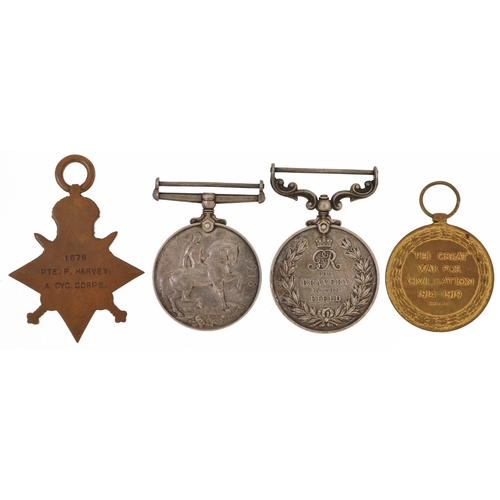 603 - British military World War I Military medal group comprising a trio awarded to 1678PTE.F.HARVEY.A.CY... 