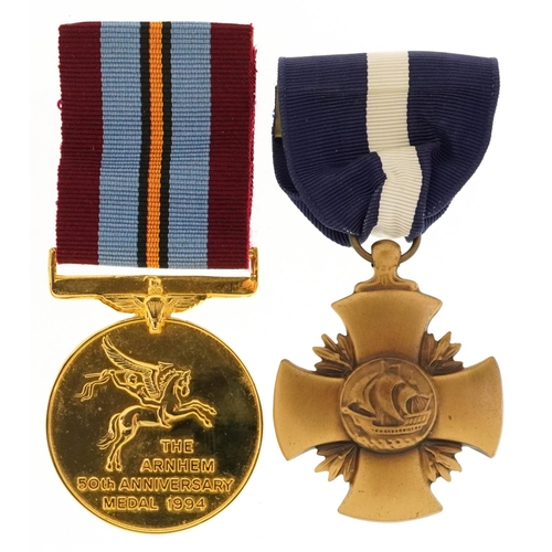 624 - Military interest Arnhem 50th Anniversary medal and United States of America Navy Cross with fitted ... 