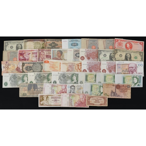 1690 - Collection of British and world banknotes including Elizabeth II one pounds and United States of Ame... 