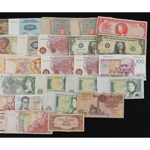 1690 - Collection of British and world banknotes including Elizabeth II one pounds and United States of Ame... 