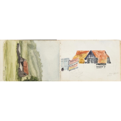 1702 - Early 20th century artist's travel sketchbook housing various watercolours and pencil sketches inclu... 