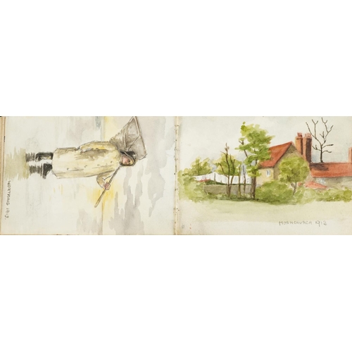 1702 - Early 20th century artist's travel sketchbook housing various watercolours and pencil sketches inclu... 