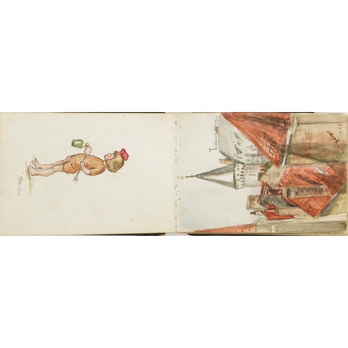 1702 - Early 20th century artist's travel sketchbook housing various watercolours and pencil sketches inclu... 