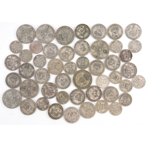 1647 - British pre decimal, pre 1947 coinage including florin and shillings, 255g