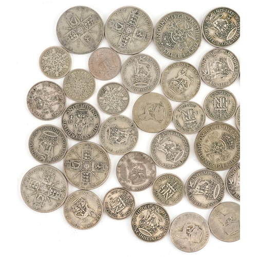 1647 - British pre decimal, pre 1947 coinage including florin and shillings, 255g