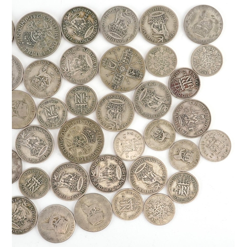 1647 - British pre decimal, pre 1947 coinage including florin and shillings, 255g