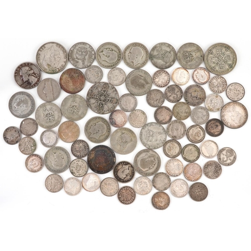 1643 - British pre decimal, pre 1947 coinage including shillings and threepences, 195g