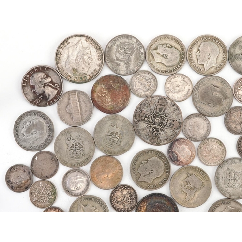 1643 - British pre decimal, pre 1947 coinage including shillings and threepences, 195g