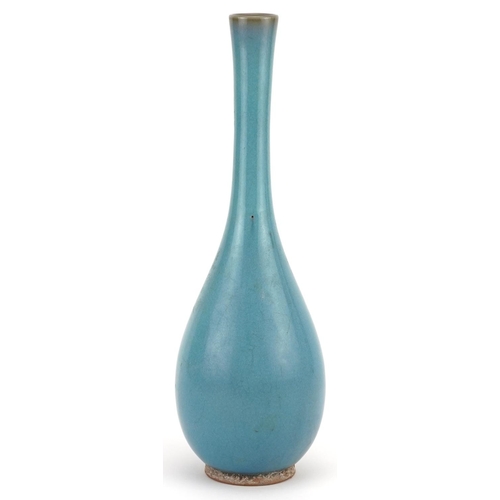 1340 - Chinese porcelain long neck vase having a clair de lune type glaze, character marks to the base, 33.... 