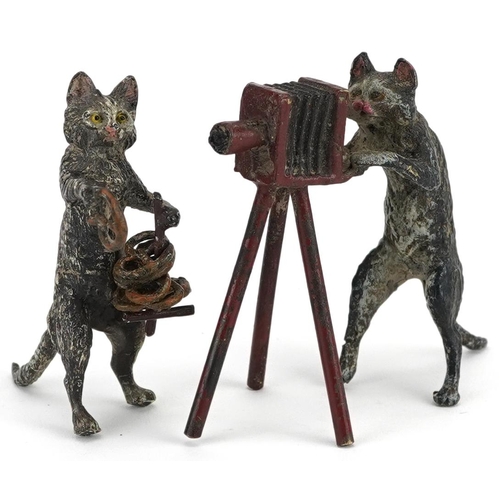 141 - Two Austrian style cold painted bronzes of comical cats, 6.5cm high