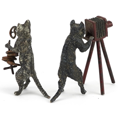 141 - Two Austrian style cold painted bronzes of comical cats, 6.5cm high