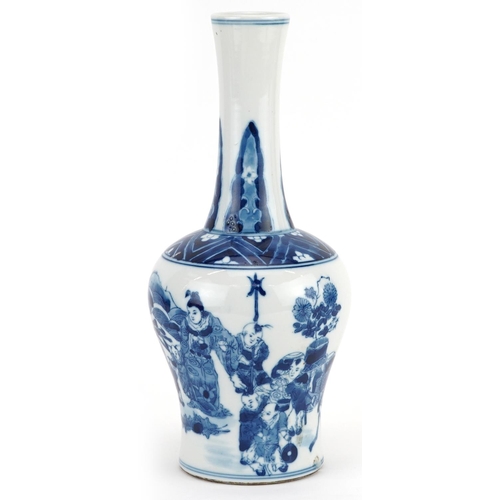 212 - Chinese blue and white porcelain vase hand painted with mother and children in a palace setting, fou... 