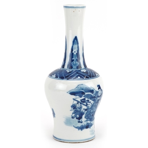 212 - Chinese blue and white porcelain vase hand painted with mother and children in a palace setting, fou... 