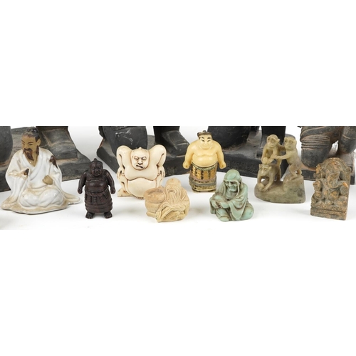 1324 - Chinese sundry items including terracotta army and okimonos, the largest 35.5cm high