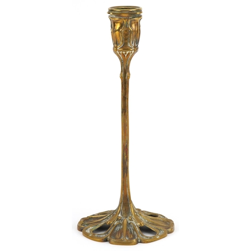 208 - Art Nouveau brass naturalistic candlestick, 25.5cm high