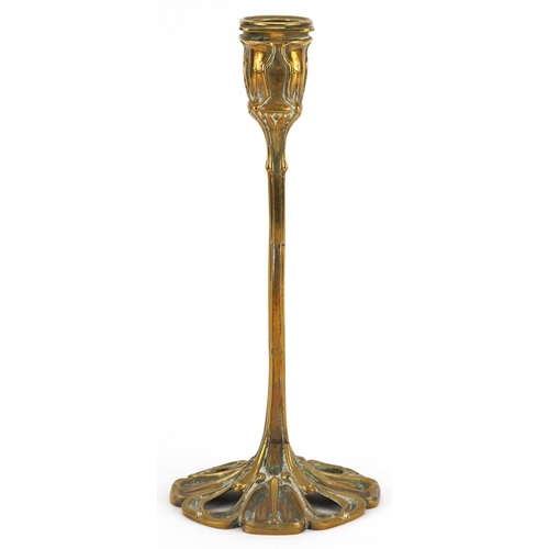 208 - Art Nouveau brass naturalistic candlestick, 25.5cm high