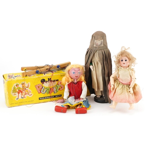 1612 - Vintage toys including a bisque headed doll with jointed limbs and a Goldilocks Pelham puppet with b... 