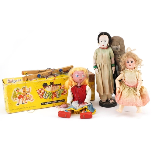 1612 - Vintage toys including a bisque headed doll with jointed limbs and a Goldilocks Pelham puppet with b... 