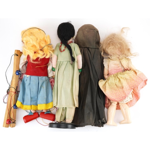 1612 - Vintage toys including a bisque headed doll with jointed limbs and a Goldilocks Pelham puppet with b... 