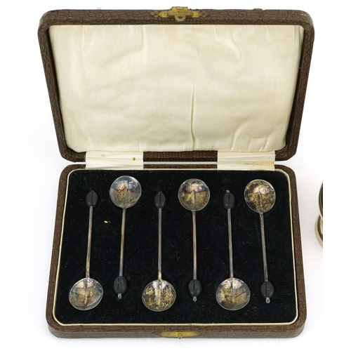 298 - George V silver christening tankard and a set of six silver coffee bean spoons housed in a fitted ca... 