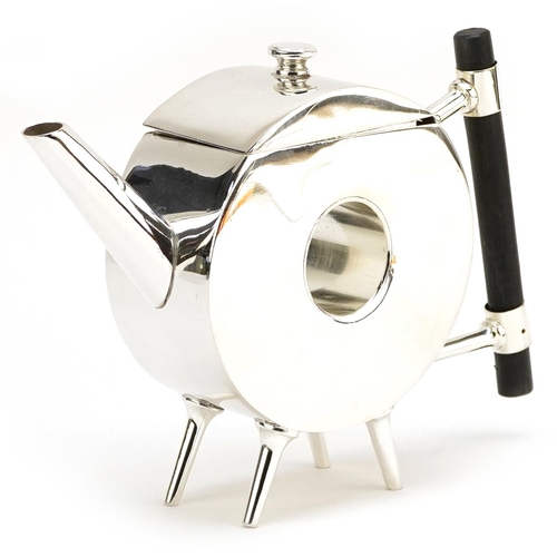 463 - Modernist silver plated teapot with ebonised handle, 19cm wide