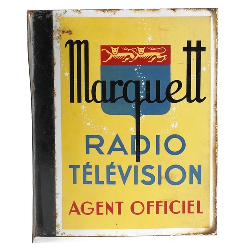 151 - Marquette Radio Television double sided enamel advertising sign, 35cm x 28cm