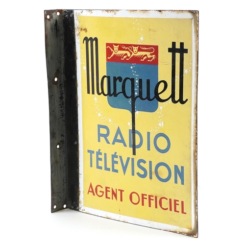 151 - Marquette Radio Television double sided enamel advertising sign, 35cm x 28cm