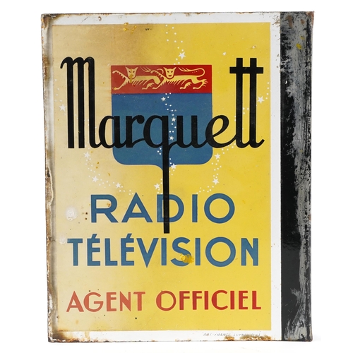 151 - Marquette Radio Television double sided enamel advertising sign, 35cm x 28cm