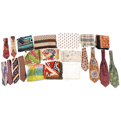 1272 - Vintage and later silk scarves and ties including Yves Saint Laurent, Gucci and Cressida Bell