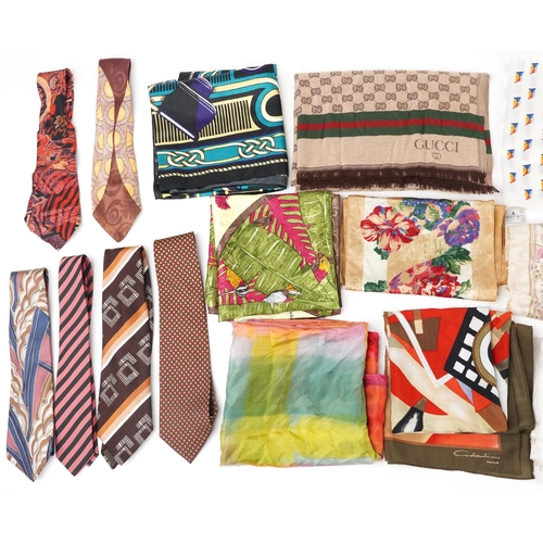 1272 - Vintage and later silk scarves and ties including Yves Saint Laurent, Gucci and Cressida Bell