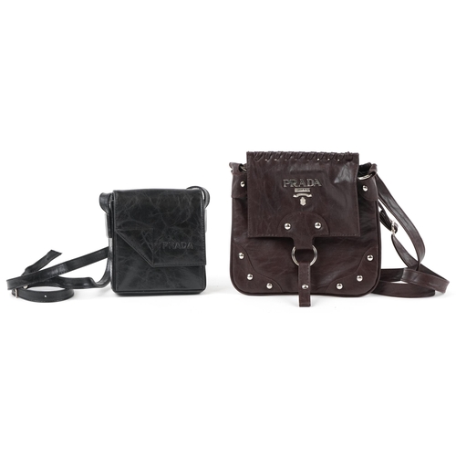 1277 - Prada, two vintage ladies Italian leather messenger bags, the largest 22.5cm wide