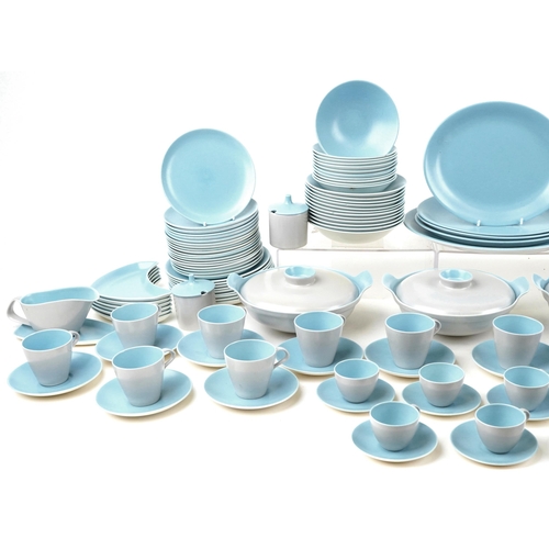 1192 - 1970s Poole Pottery Twintone dinnerware including lidded tureens, serving platters and plates