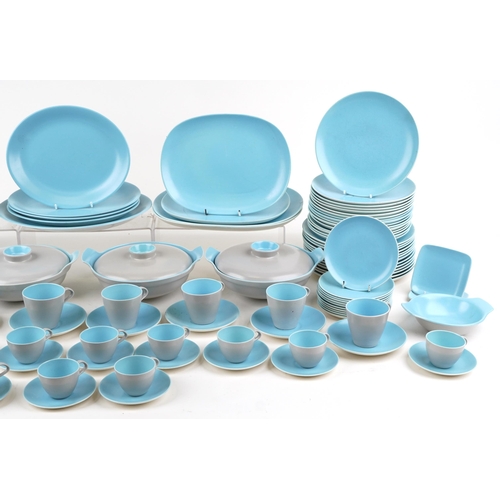 1192 - 1970s Poole Pottery Twintone dinnerware including lidded tureens, serving platters and plates