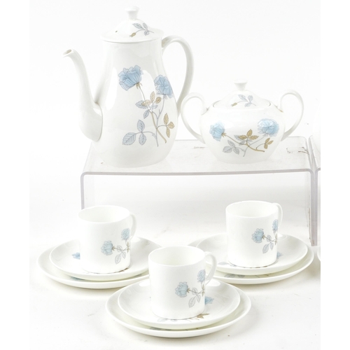 1190 - Six place Wedgwood Ice Rose coffee service, the coffee pot 21cm high