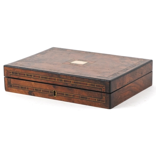 109 - 19th century European inlaid card box with fitted interior, 5cm H x 22.5cm W x 16.5cm D