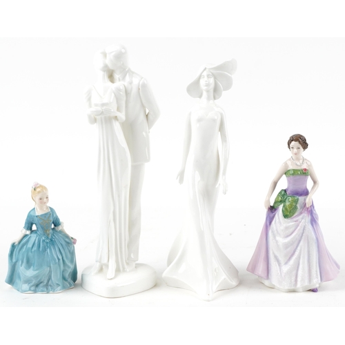 1159 - Four Royal Doulton collectable figurines comprising Jessica, Child from Williamsburg, Happy Annivers... 