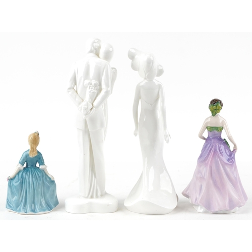 1159 - Four Royal Doulton collectable figurines comprising Jessica, Child from Williamsburg, Happy Annivers... 