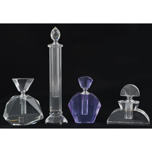 1385 - Four Art Deco style glass scent bottles, the largest 26cm high